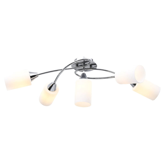 Lampadario Paralumi in Ceramica 5 Lampadine E14 Bianco a Cono cod mxl 62763