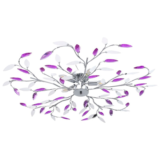 Lampadario Foglie e Bracci in Cristallo Acrilico 5 E14 Viola  cod mxl 75359