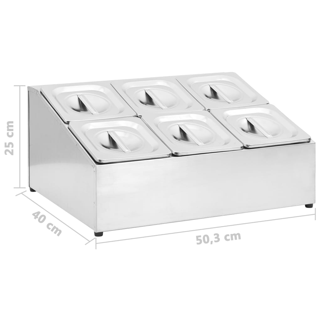 Supporto Gastronorm con 6 Contenitori GN 1/6 in Acciaio Inox 51224