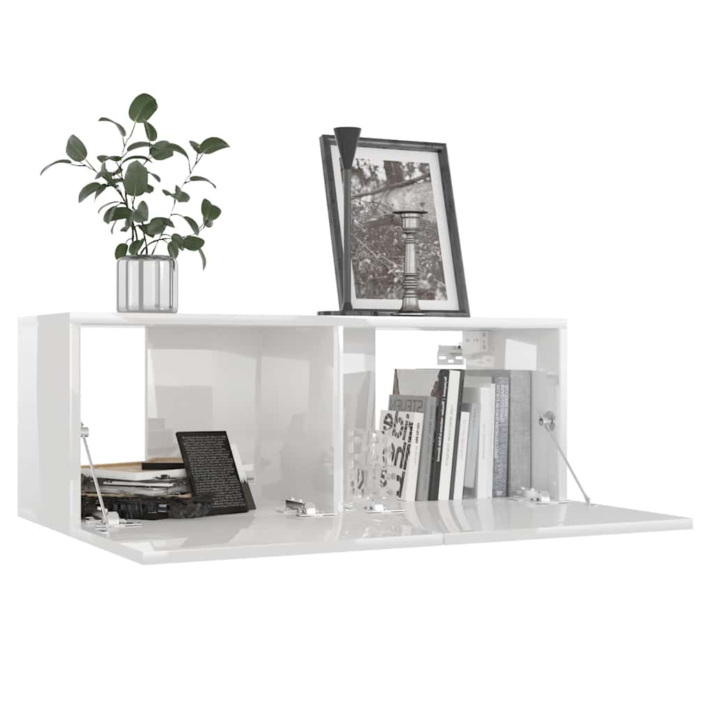 Mobile Porta TV Bianco Lucido 80x30x30 cm in Legno Multistrato 801478