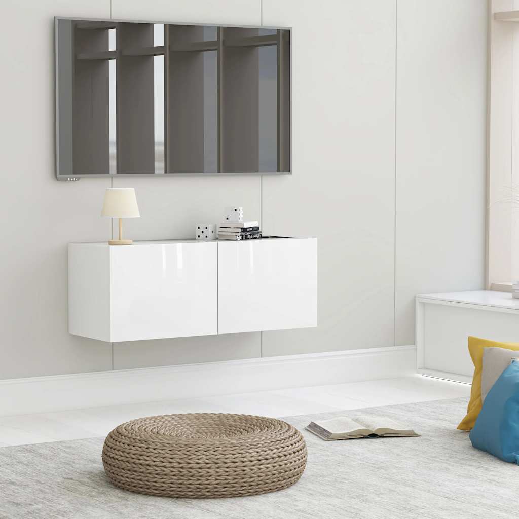 Mobile Porta TV Bianco Lucido 80x30x30 cm in Legno Multistrato 801478