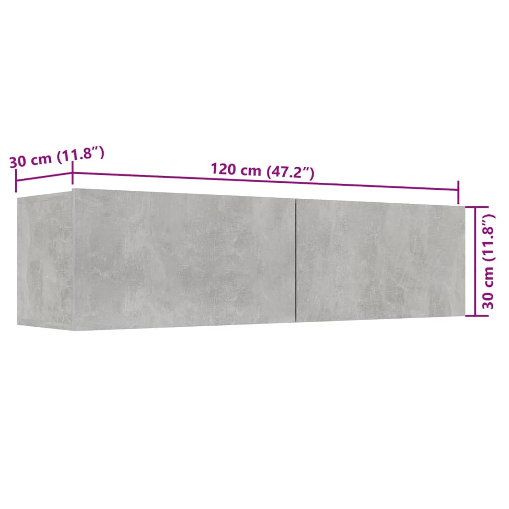 Mobile Porta TV Grigio Cemento 120x30x30cm in Legno Multistrato 801494