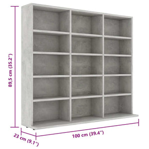 Mobile Porta CD Grigio Cemento 102x23x89,5 cm Legno Multistrato 801791