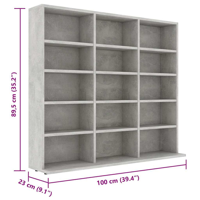 Mobile Porta CD Grigio Cemento 102x23x89,5 cm Legno Multistrato 801791