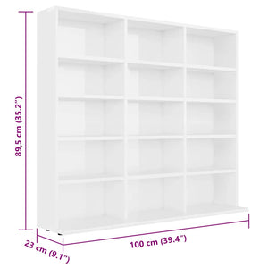 Mobile Porta CD Bianco Lucido 102x23x89,5 cm Legno Multistrato 801793