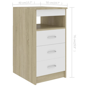 Cassettiera Bianco e Sonoma 40x50x76 cm in Legno Multistrato 801810