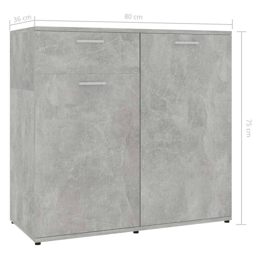 Credenza Grigio Cemento 80x36x75 cm in Legno Multistrato 801827