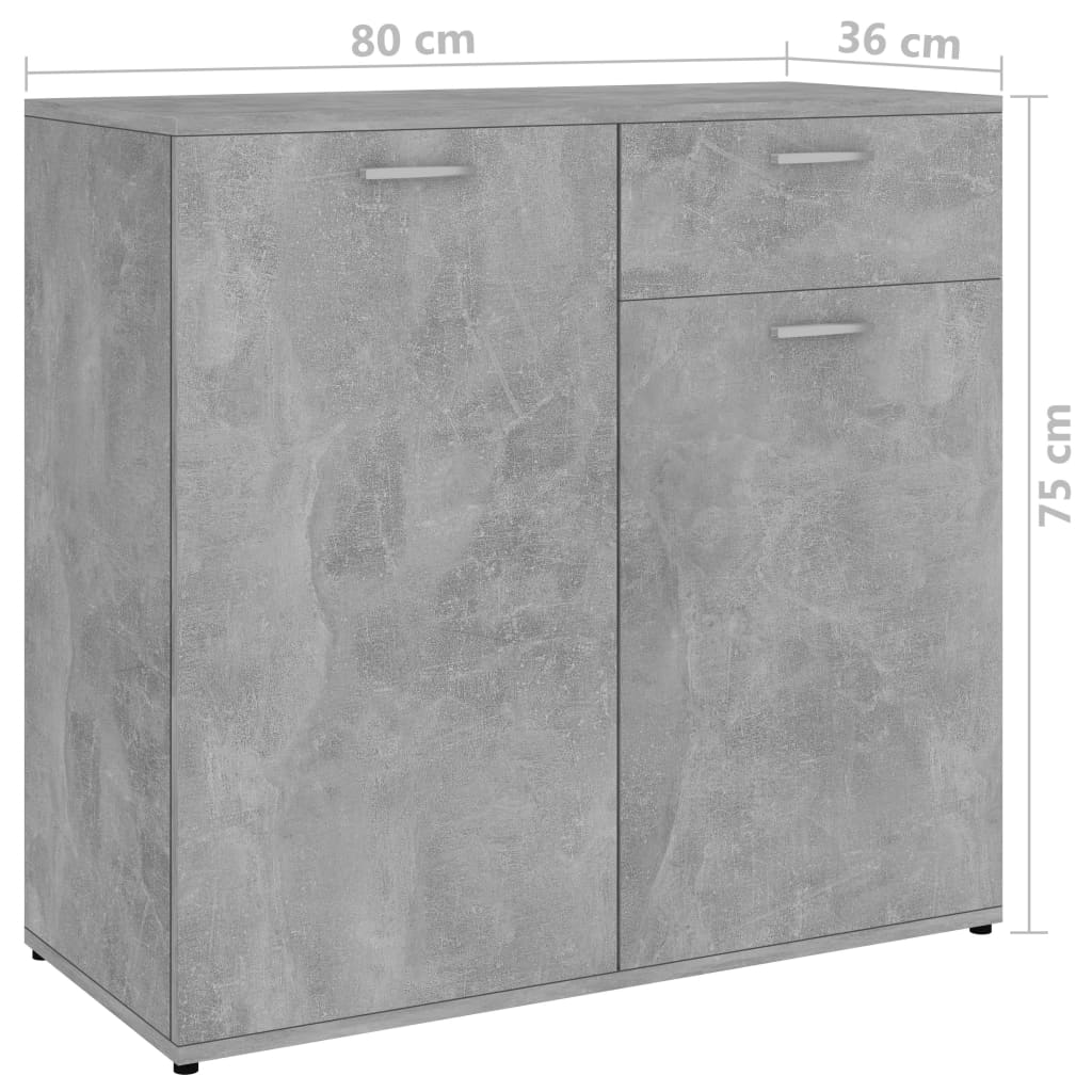 Credenza Grigio Cemento 80x36x75 cm in Legno Multistrato 801836
