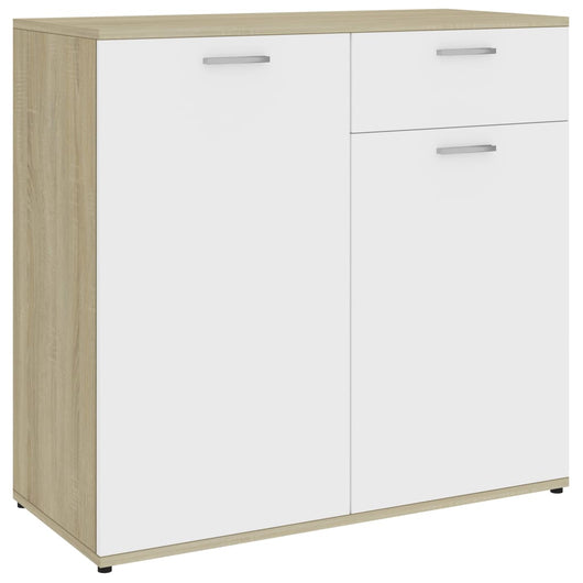 Credenza Bianca e Rovere Sonoma 80x36x75cm in Legno Multistrato 801837