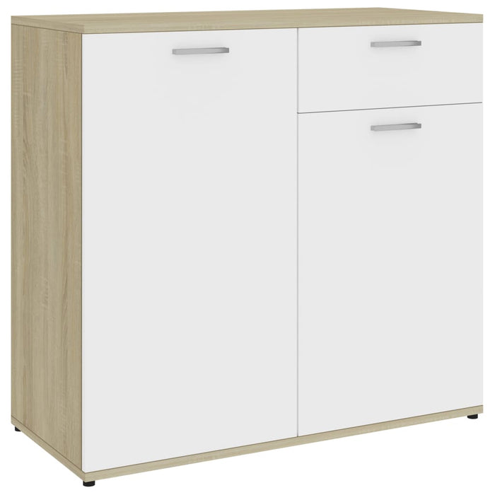 Credenza Bianca e Rovere Sonoma 80x36x75cm in Legno Multistrato 801837