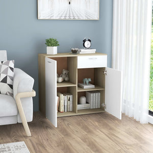 Credenza Bianca e Rovere Sonoma 80x36x75cm in Legno Multistrato 801837