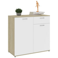 Credenza Bianca e Rovere Sonoma 80x36x75cm in Legno Multistrato 801837