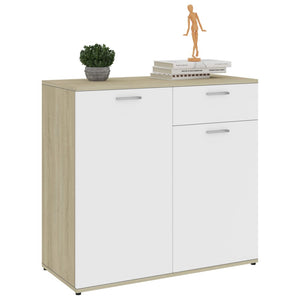 Credenza Bianca e Rovere Sonoma 80x36x75cm in Legno Multistrato 801837
