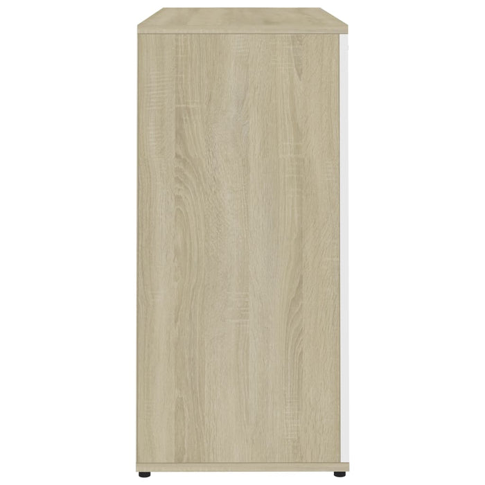 Credenza Bianca e Rovere Sonoma 80x36x75cm in Legno Multistrato 801837