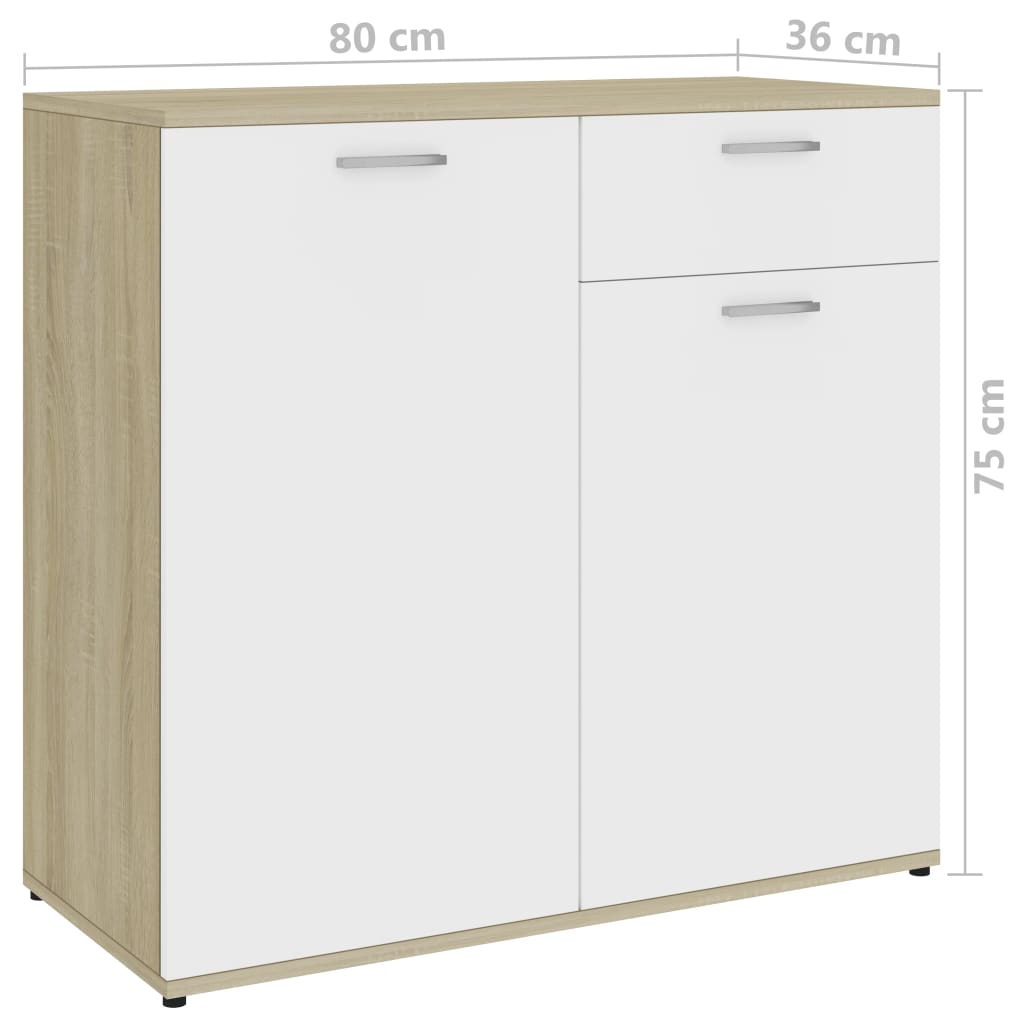 Credenza Bianca e Rovere Sonoma 80x36x75cm in Legno Multistrato 801837