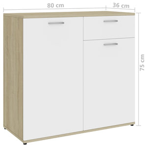 Credenza Bianca e Rovere Sonoma 80x36x75cm in Legno Multistrato 801837