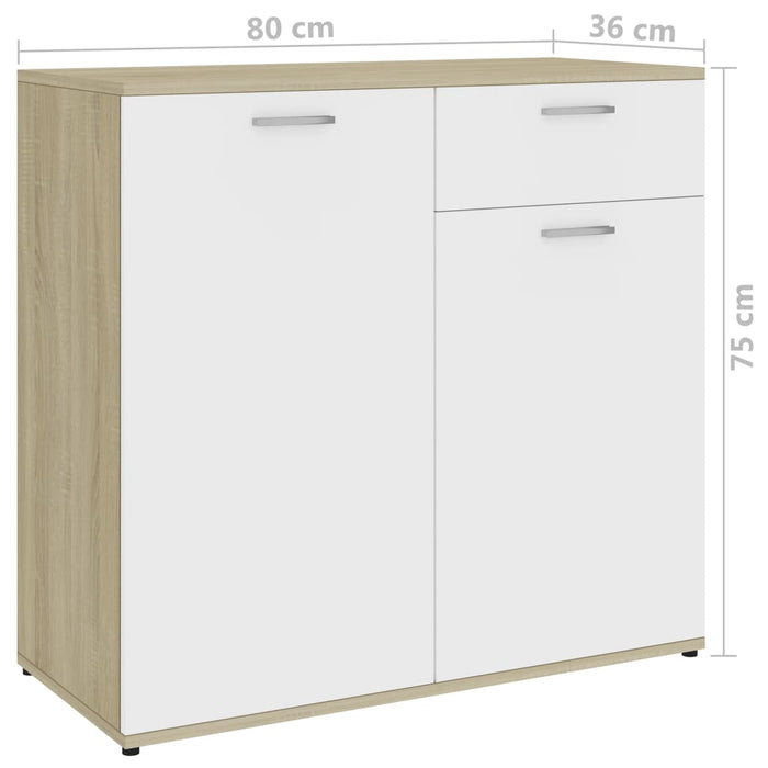 Credenza Bianca e Rovere Sonoma 80x36x75cm in Legno Multistrato 801837
