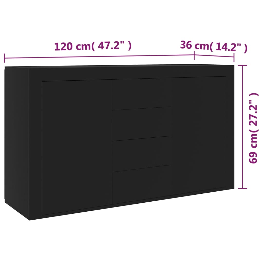 Credenza Nera 120x36x69 cm in Legno Multistrato 801842