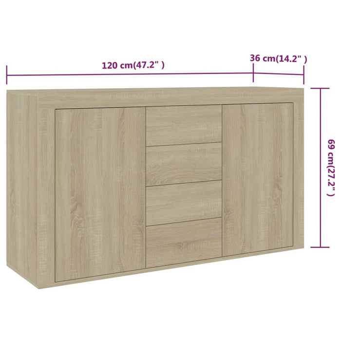 Credenza Rovere Sonoma 120x36x69 cm in Legno Multistrato 801844