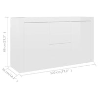 Credenza Bianco Lucido 120x36x69 cm in Legno Multistrato 801847