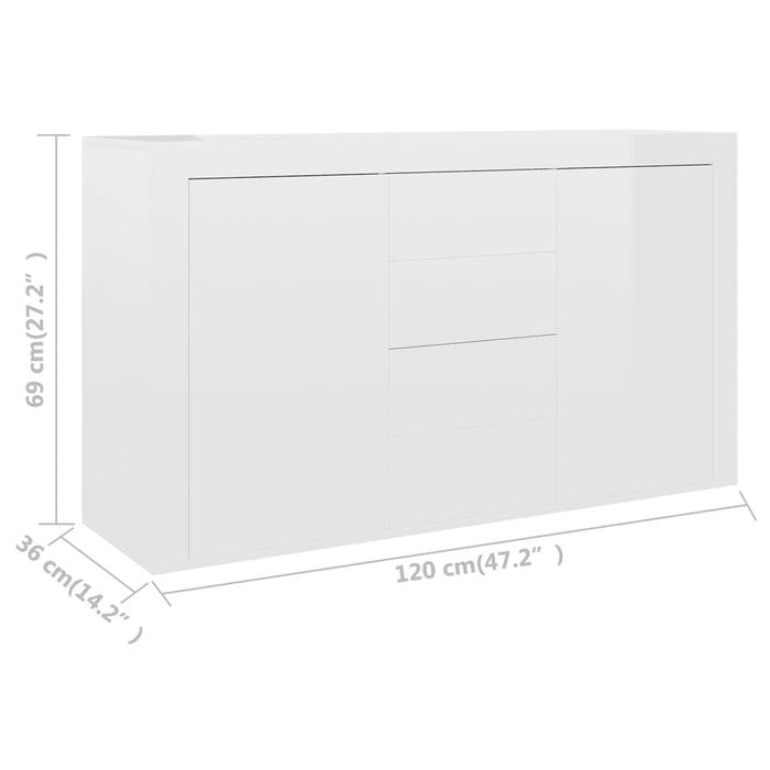 Credenza Bianco Lucido 120x36x69 cm in Legno Multistrato 801847