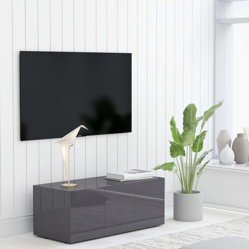 Mobile Porta TV Grigio Lucido 80x34x30 cm in Legno Multistrato 801867