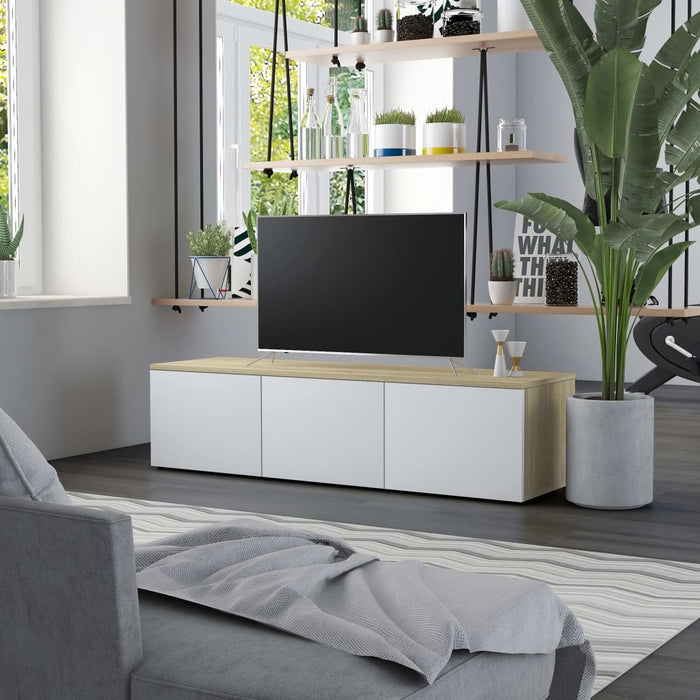 Mobile Porta TV Bianco e Rovere Sonoma 120x34x30 cm Truciolato cod mxl 59354