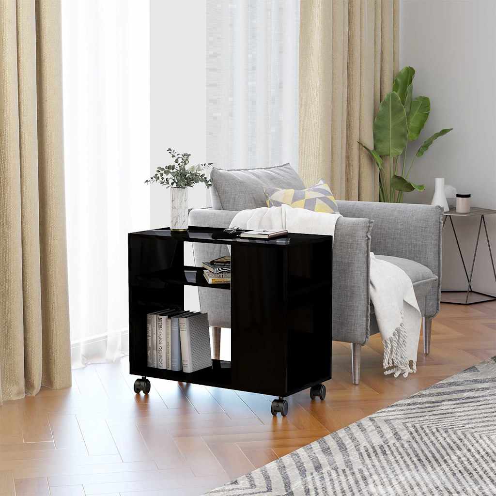 Tavolino da Salotto Nero Lucido 70x35x55cm in Legno Multistrato 802127