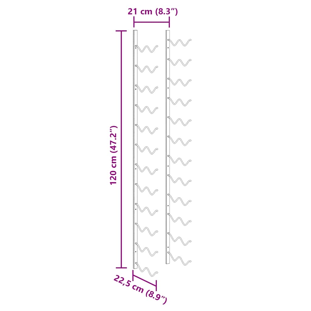 Portavini da Parete per 24 Bottiglie Nero in Ferro 289557