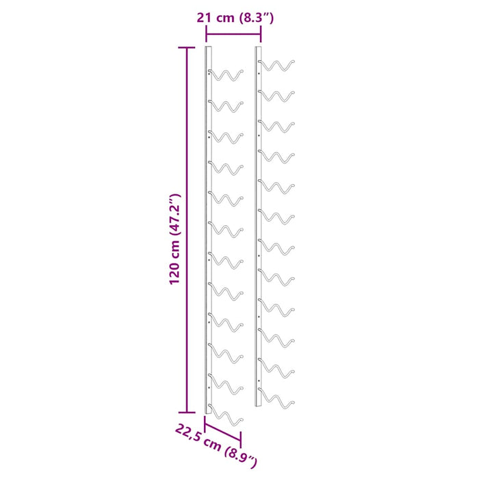 Portavini da Parete per 24 Bottiglie Nero in Ferro 289557