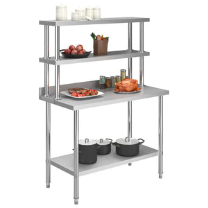 Tavolo Lavoro Cucina con Mensola 120x60x150 cm in Acciaio Inoxcod mxl 96388