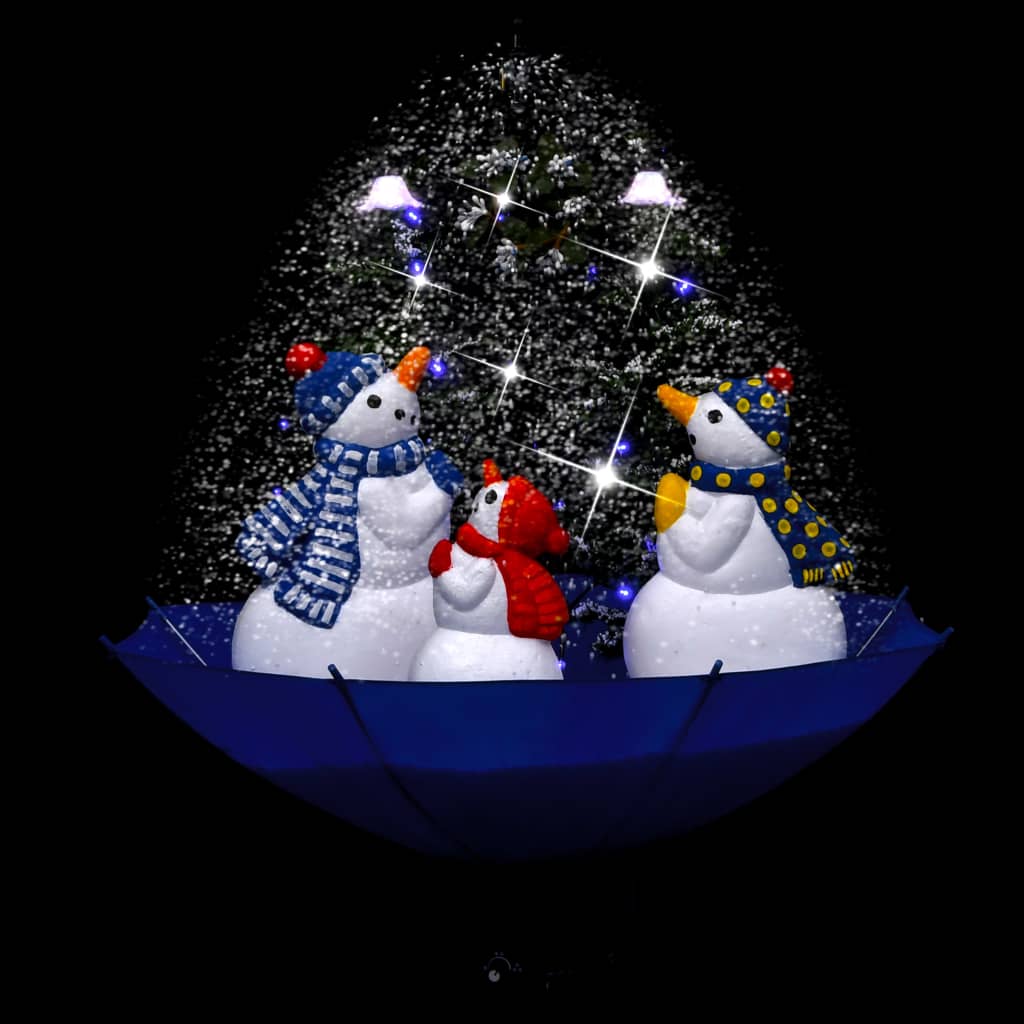 Albero di Natale con Nevicata e Base ad Ombrello Blu 75 cm PVC