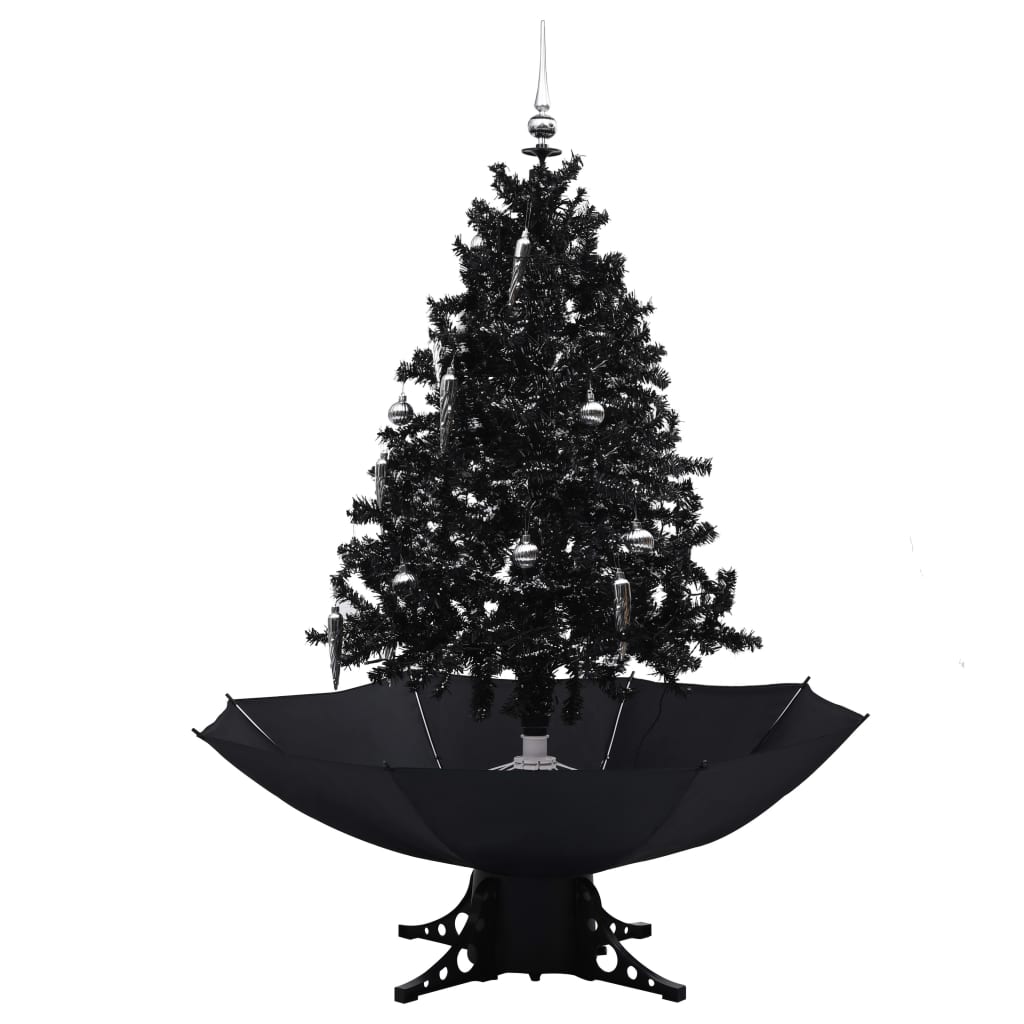 Albero di Natale con Nevicata e Base ad Ombrello Nero 140cm PVC 289932
