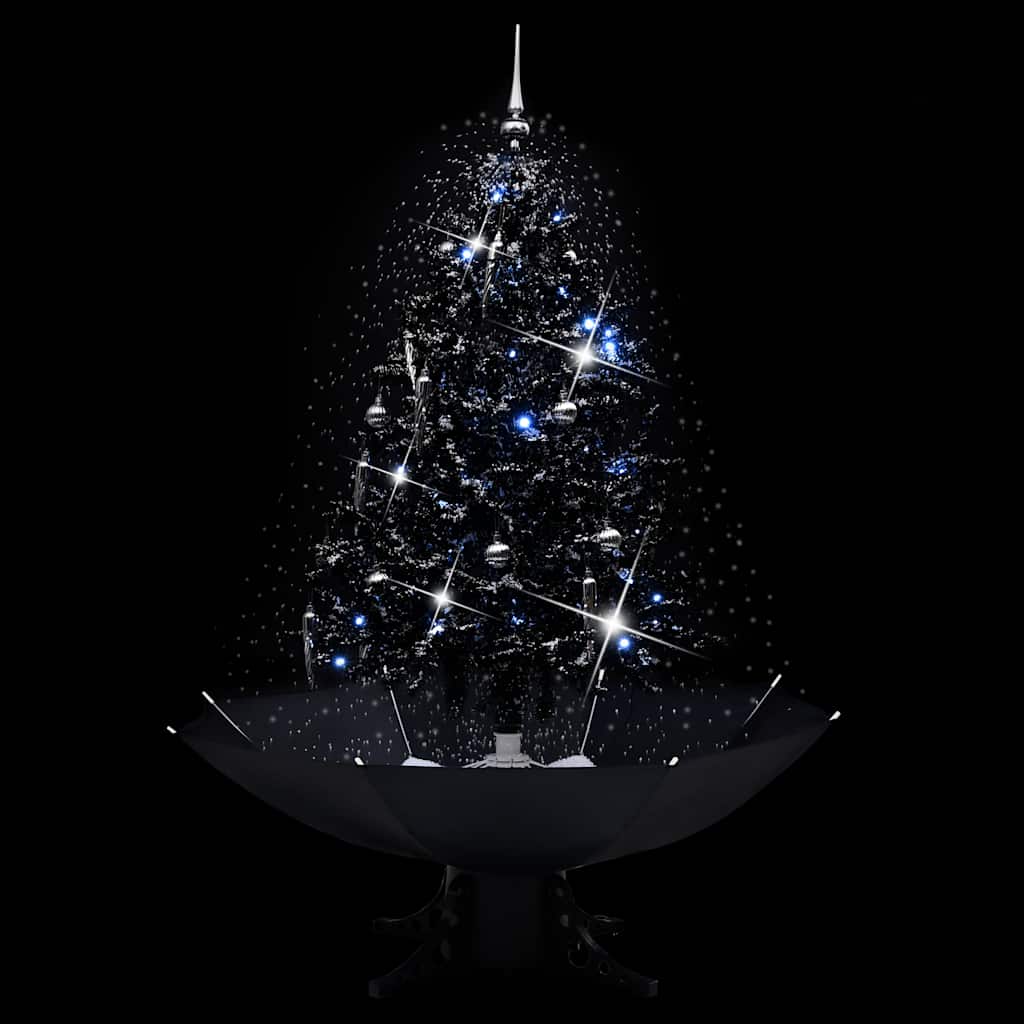 Albero di Natale con Nevicata e Base ad Ombrello Nero 140cm PVC 289932