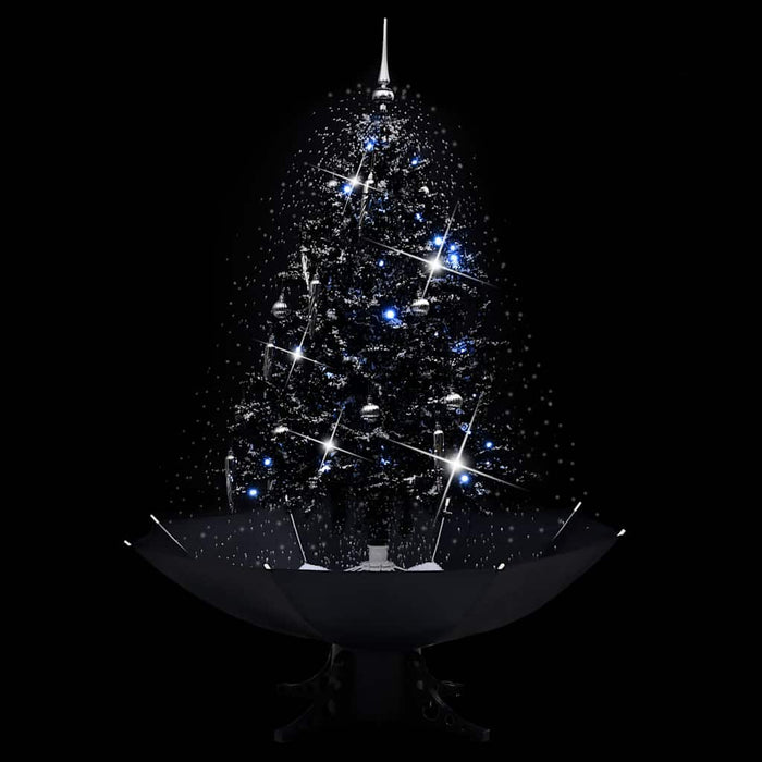 Albero di Natale con Nevicata e Base ad Ombrello Nero 140cm PVC