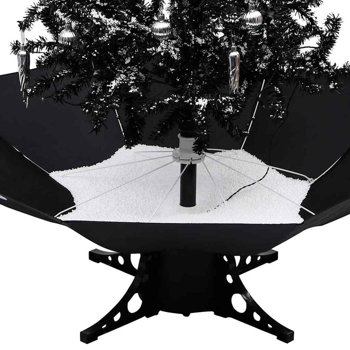 Albero di Natale con Nevicata e Base ad Ombrello Nero 140cm PVC 289932