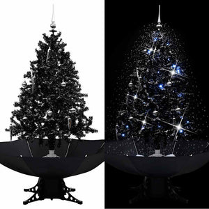 Albero di Natale con Nevicata e Base ad Ombrello Nero 140cm PVC