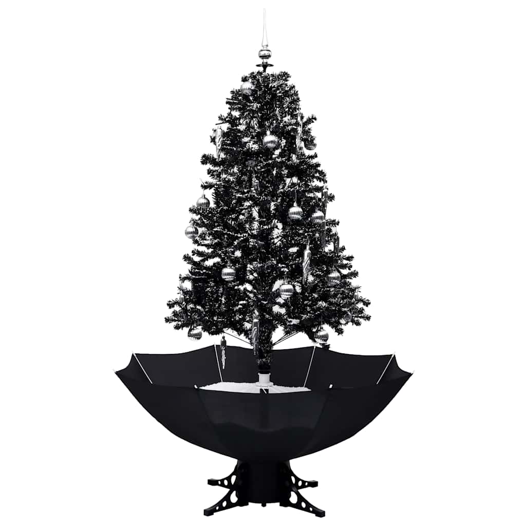 Albero di Natale con Nevicata e Base ad Ombrello-Decorazioni natalizie Nero 170cm PVC