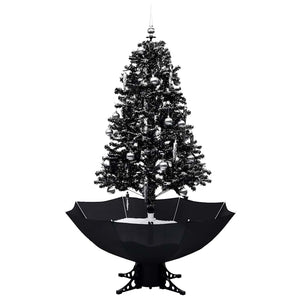 Albero di Natale con Nevicata e Base ad Ombrello-Decorazioni natalizie Nero 170cm PVC