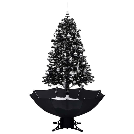 Albero di Natale con Nevicata e Base ad Ombrello-Decorazioni natalizie Nero 170cm PVC