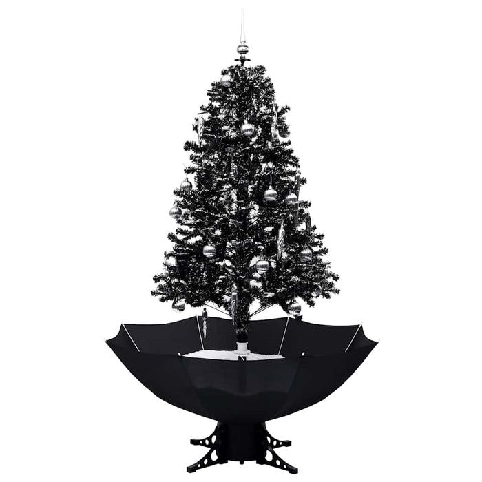 Albero di Natale con Nevicata e Base ad Ombrello-Decorazioni natalizie Nero 170cm PVC