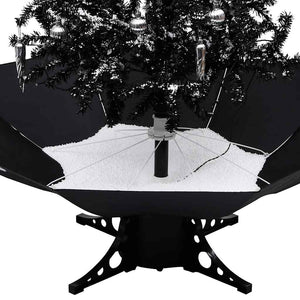 Albero di Natale con Nevicata e Base ad Ombrello-Decorazioni natalizie Nero 170cm PVC