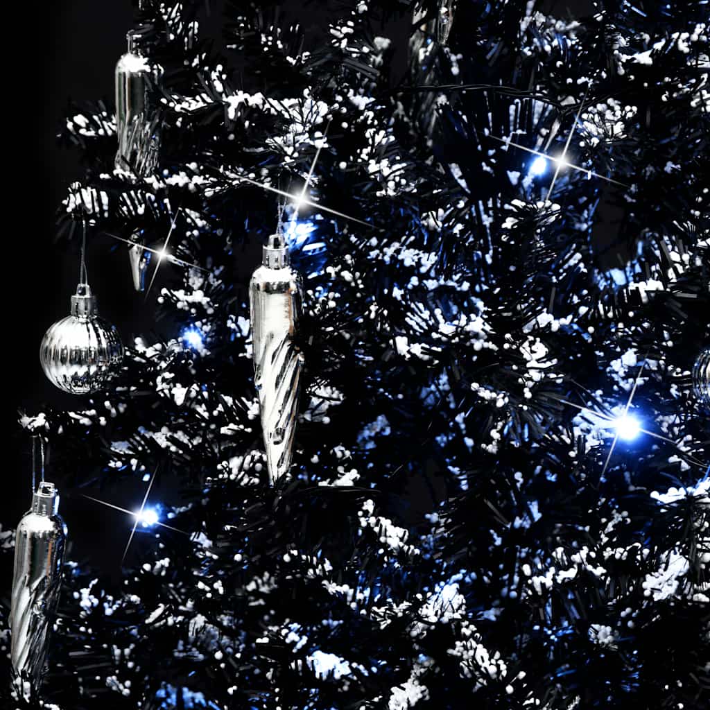 Albero di Natale con Nevicata e Base ad Ombrello-Decorazioni natalizie Nero 170cm PVC