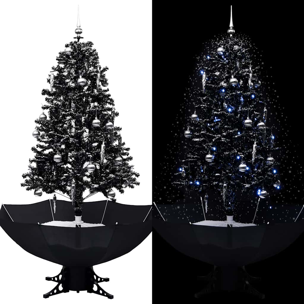 Albero di Natale con Nevicata e Base ad Ombrello Nero 170cm PVC 289933