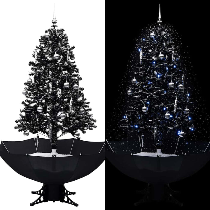 Albero di Natale con Nevicata e Base ad Ombrello Nero 170cm PVC 289933