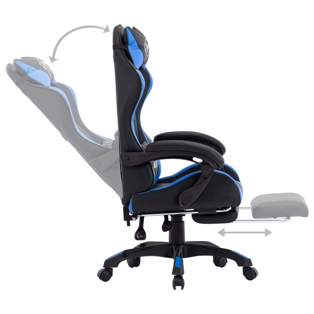 Sedia da Gaming con Poggiapiedi Blu e Nera in Similpelle 287986