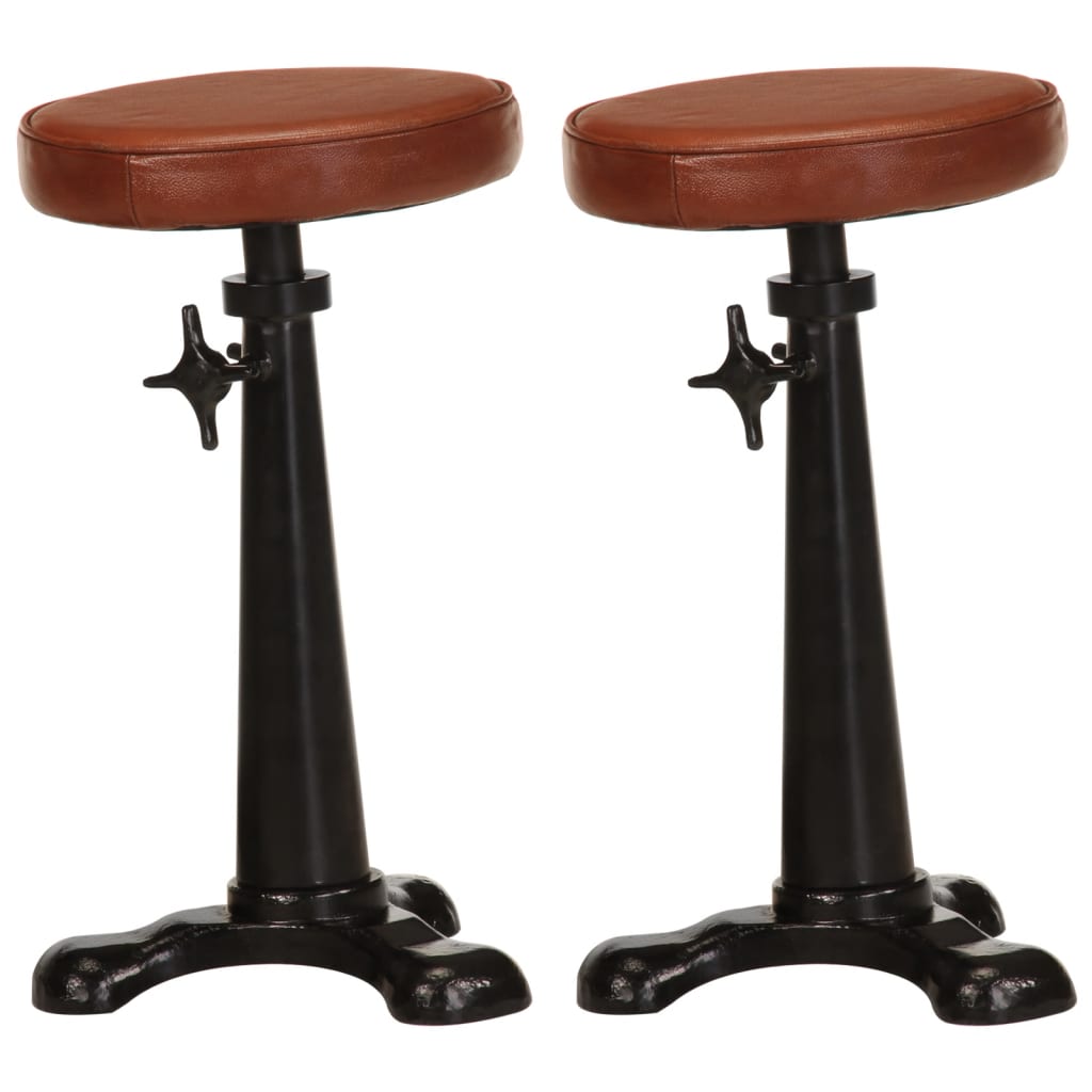 Sgabelli da Bar 2 pz Marroni in Vera Pelle e Ghisa cod mxl 77672