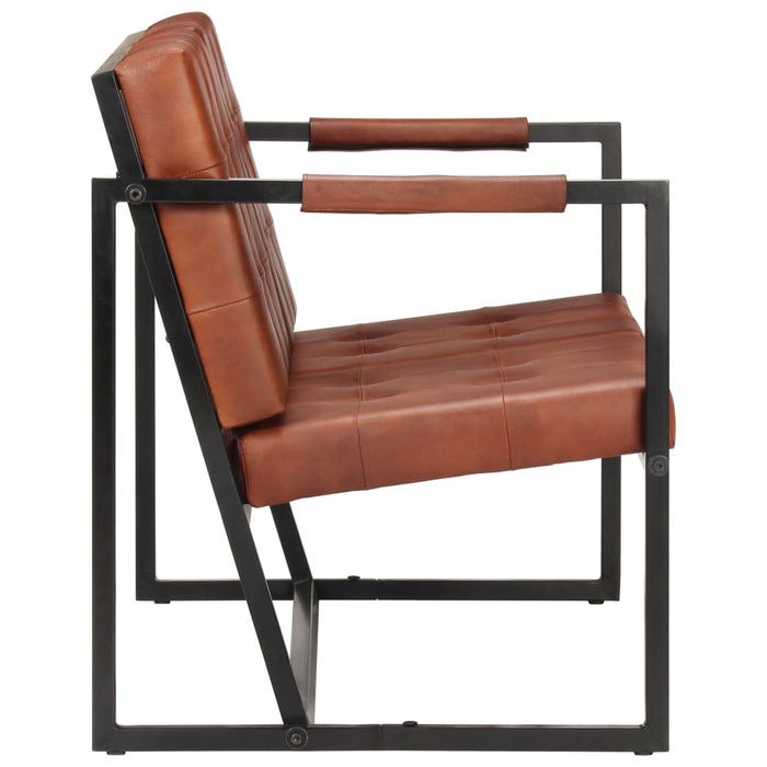 Divano a 2 posti per soggiorno interno casa marrone vera pelle di capra 02_0020608