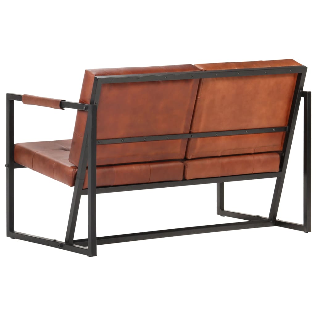 Divano a 2 posti per soggiorno interno casa marrone vera pelle di capra 02_0020608