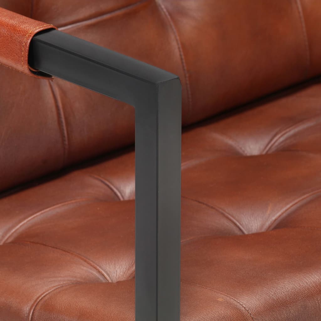 Divano a 2 posti per soggiorno interno casa marrone vera pelle di capra 02_0020608